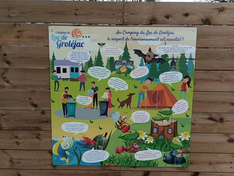 Panneau avec actions ecoresponsables Camping Sarlat